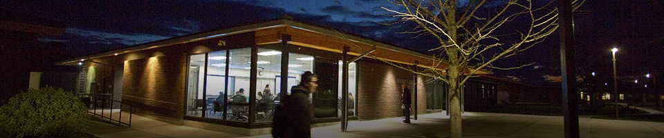 outdoor nigh time image of building at heritage univeristy